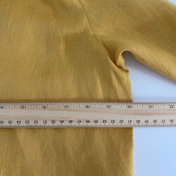 Ellen Tracy Tunic Top Size M‎ 100% Linen Roll Tab Sleeve Yellow - Picture 7 of 10